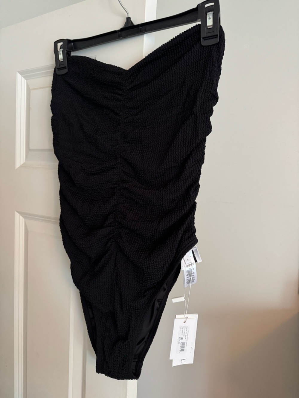 Milly Textured Ruched One Piece- Black- Size Large